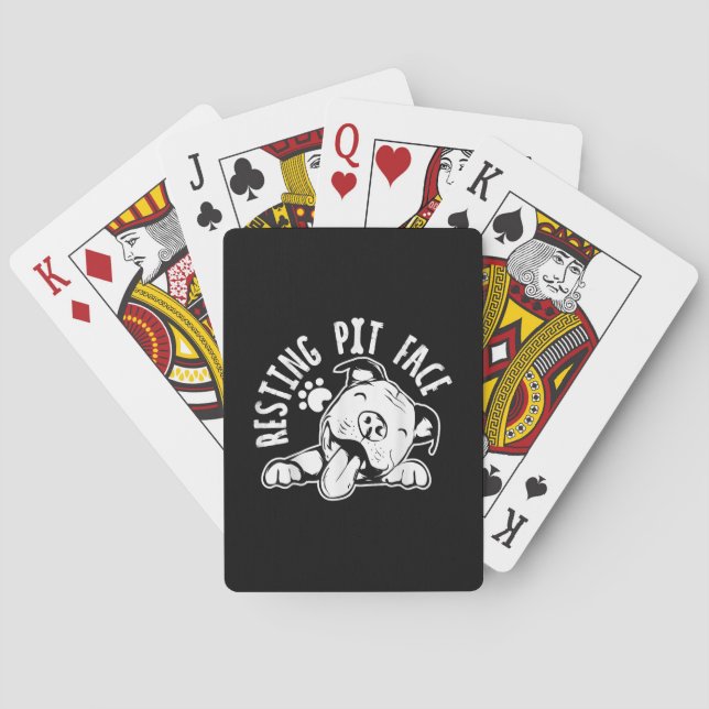 Resting Pit Face  Funny Dog Pitbull Meme Playing Cards (Back)