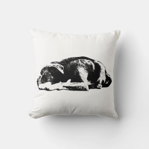 Resting Pitbull Mix Black and White Throw Pillow