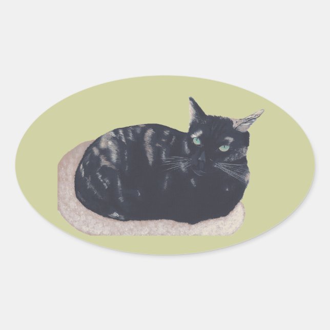 Resting Tortoise Shell Cat Oval Stickers (Front)