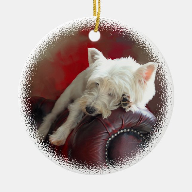Resting Westie Ceramic Tree Decoration (Front)