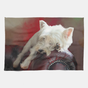 Resting Westie Tea Towel