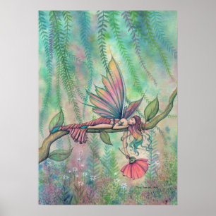 Resting Willow Flower Fairy Fantasy Art Poster