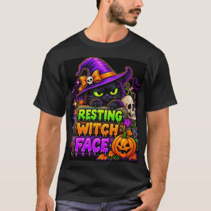 Resting Witch Face Black Cat Halloween T-Shirt