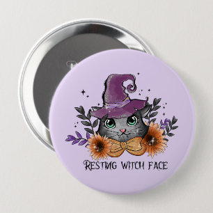 Resting Witch Face – Cat with Witch Hat 10 Cm Round Badge
