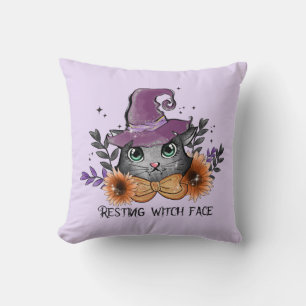 Resting Witch Face – Cat with Witch Hat Cushion