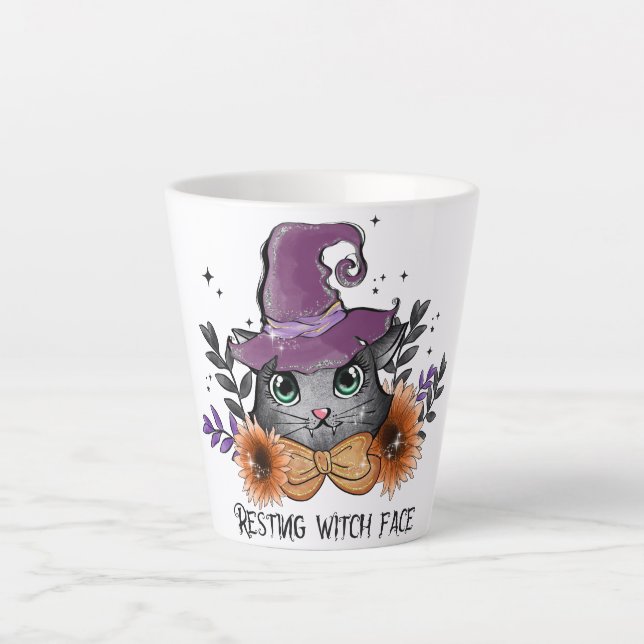 Resting Witch Face – Cat with Witch Hat Latte Mug (Front)