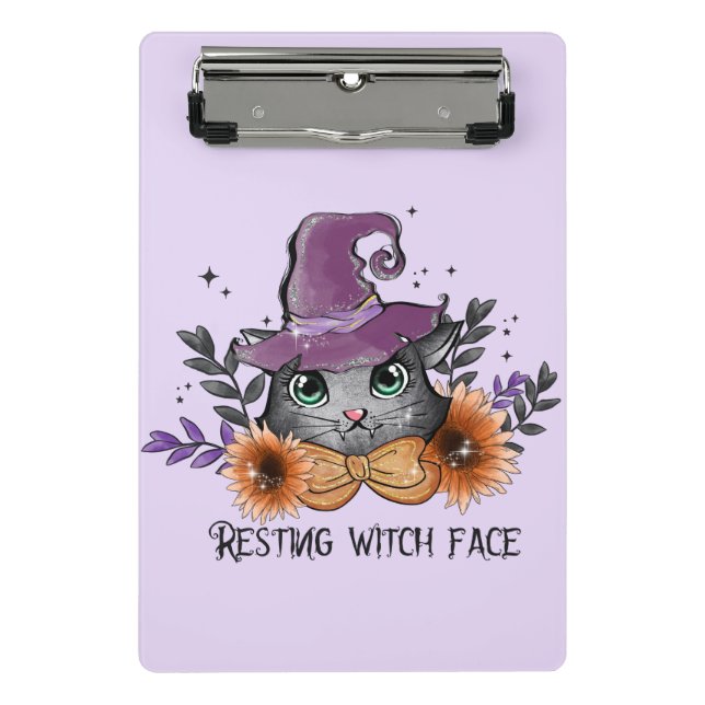 Resting Witch Face – Cat with Witch Hat Mini Clipboard (Front)
