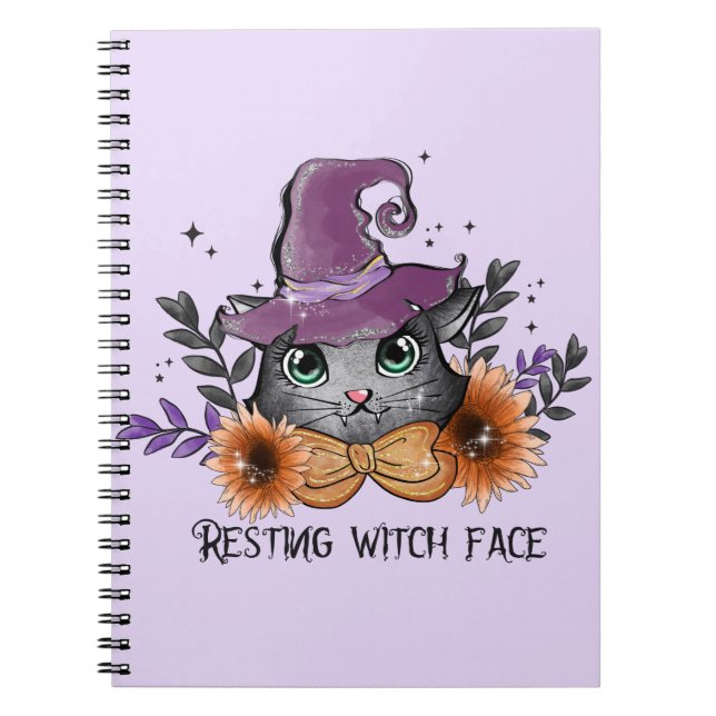 Resting Witch Face – Cat with Witch Hat Notebook (Front)