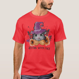 Resting Witch Face Cute Cat in Witch Hat Halloween T-Shirt