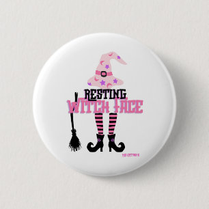 Resting Witch Face Halloween Broomstick 6 Cm Round Badge