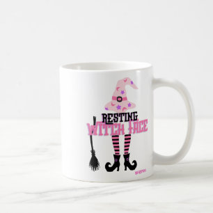Resting Witch Face Halloween Broomstick Coffee Mug