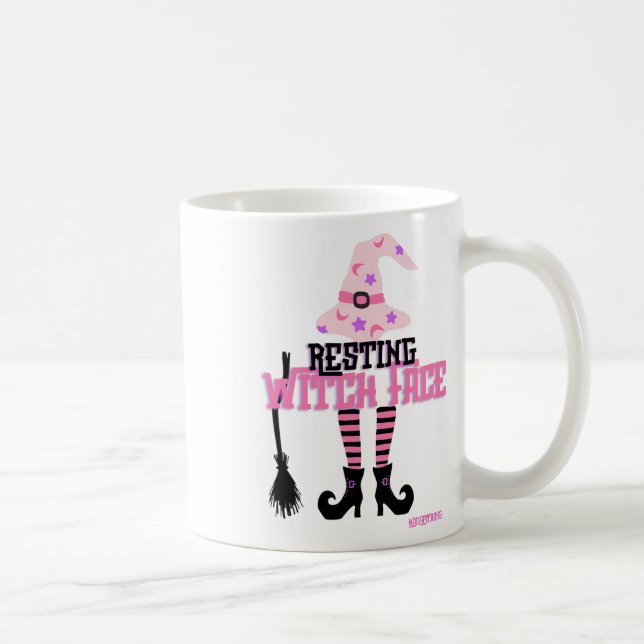 Resting Witch Face Halloween Broomstick  Coffee Mug (Right)