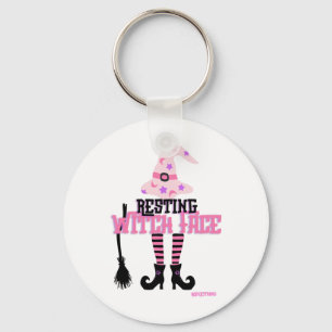 Resting Witch Face Halloween Broomstick Key Ring