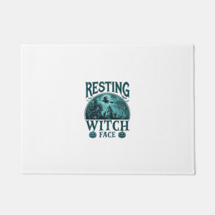 Resting Witch Face Halloween Haunted House Cauldro Doormat