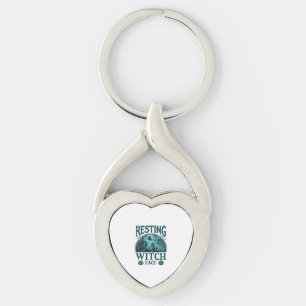 Resting Witch Face Halloween Haunted House Cauldro Key Ring
