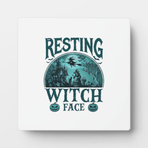 Resting Witch Face Halloween Haunted House Cauldro Plaque