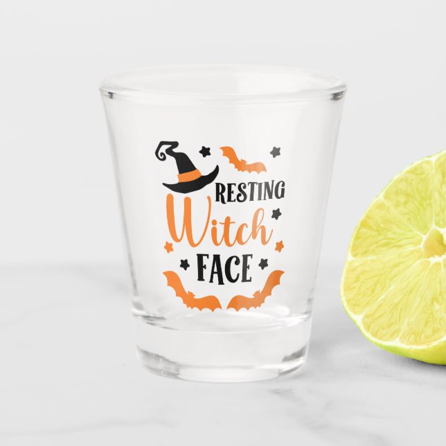 Resting Witch Face Halloween  Shot Glass (Front)