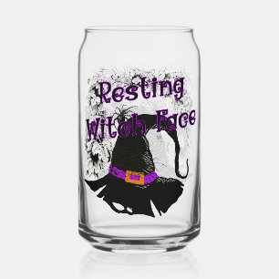 Resting Witch Face - Halloween Spider Web Can Glass
