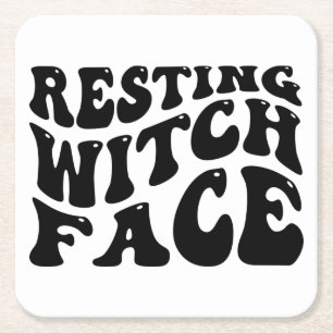 Resting Witch Face-Halloween-Spooky-Scary-Funny Square Paper Coaster