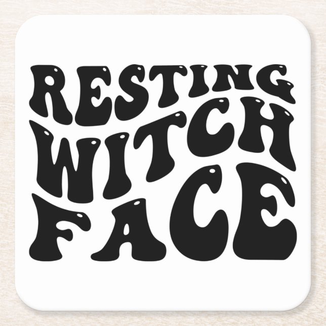 Resting Witch Face-Halloween-Spooky-Scary-Funny Square Paper Coaster (Front)