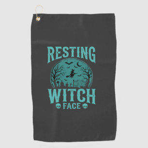 Resting Witch Face Halloween Witch Design Golf Towel