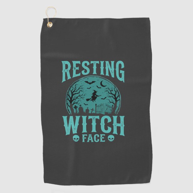 Resting Witch Face Halloween Witch Design Golf Towel (Front)