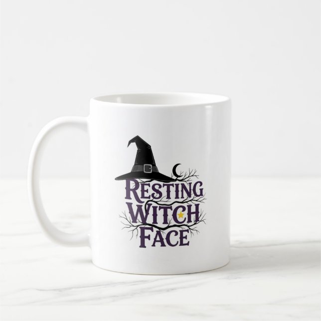 Resting Witch Face Mug – Cute Gothic Halloween Des (Left)