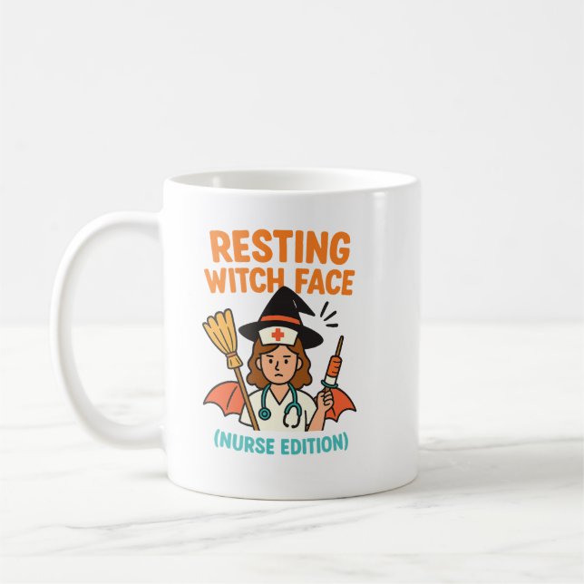 "Resting Witch Face – Nurse Edition" Halloween Mug (Left)