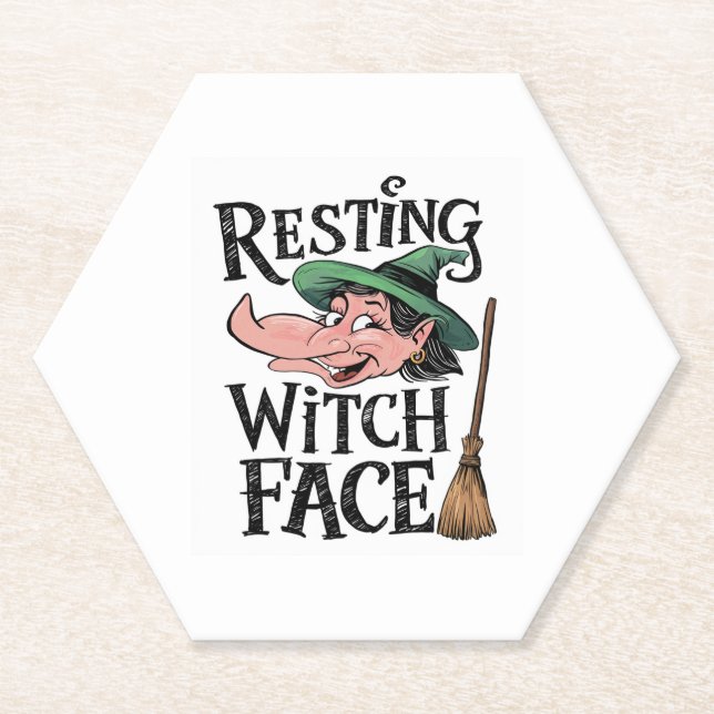 Resting Witch Face Paper Coaster (Front)