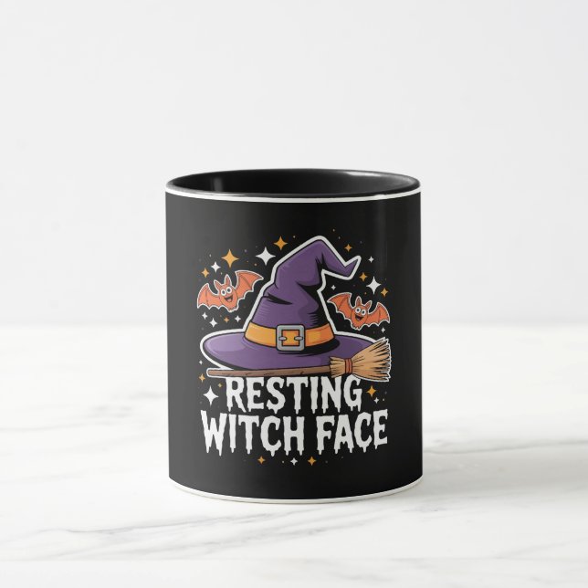 Resting Witch Face Scary Broomstick Funny Hallowee Mug (Center)