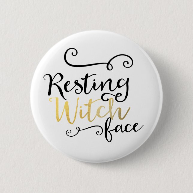 Resting Witch Face Script Typography Halloween 6 Cm Round Badge (Front)