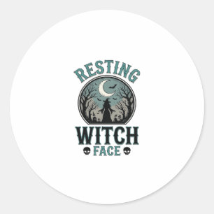 Resting Witch Face Vintage Halloween Design_1 Classic Round Sticker