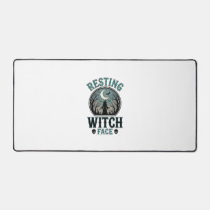 Resting Witch Face Vintage Halloween Design_1 Desk Mat