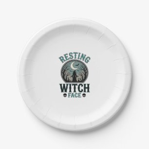 Resting Witch Face Vintage Halloween Design_1 Paper Plate