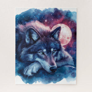 Resting Wolf Under the Cosmic Moon Jigsaw Puzzle
