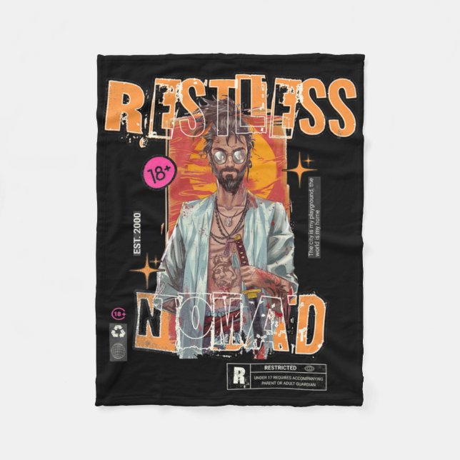 Restless Nomad – Urban Samurai Sticker  Fleece Blanket (Front)