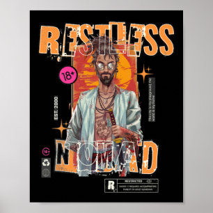 Restless Nomad – Urban Samurai Sticker  Poster