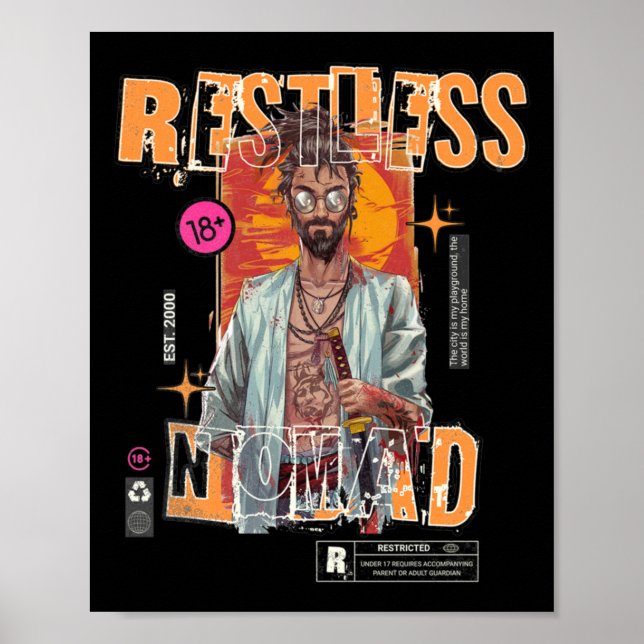 Restless Nomad – Urban Samurai Sticker  Poster (Front)