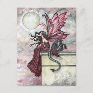 Restless Ruby Fairy and Dragon Postcard