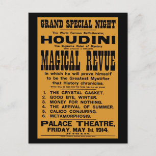 Restored 1914 Harry Houdini yellow billboard Postcard