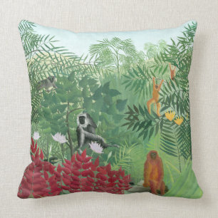 Restored Colour Henri Rousseau Monkey Jungle Art Cushion