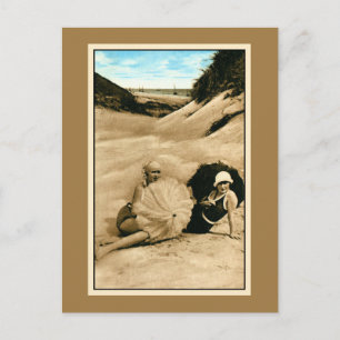 Restored vintage bathing beauties, dunes postcard
