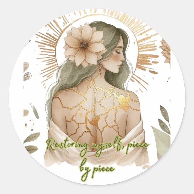 Restoring Myself with Love – Kintsugi Art Classic Round Sticker (Front)