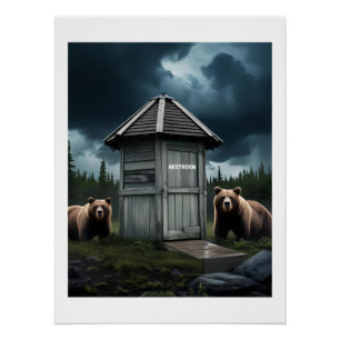 Restroom – Bear Outhouse Camping  Poster