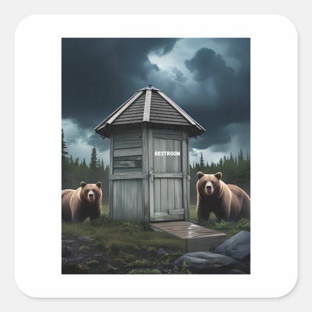 Restroom – Bear Outhouse Camping  Square Sticker (Front)