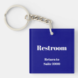 Restroom Return To Suite Number Navy Blue & White Key Ring
