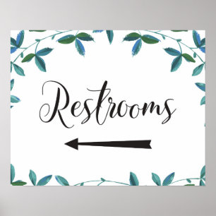 Restrooms left arrow sign