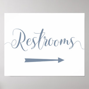 Restrooms Right Arrow Sign Dusty Blue Wedding