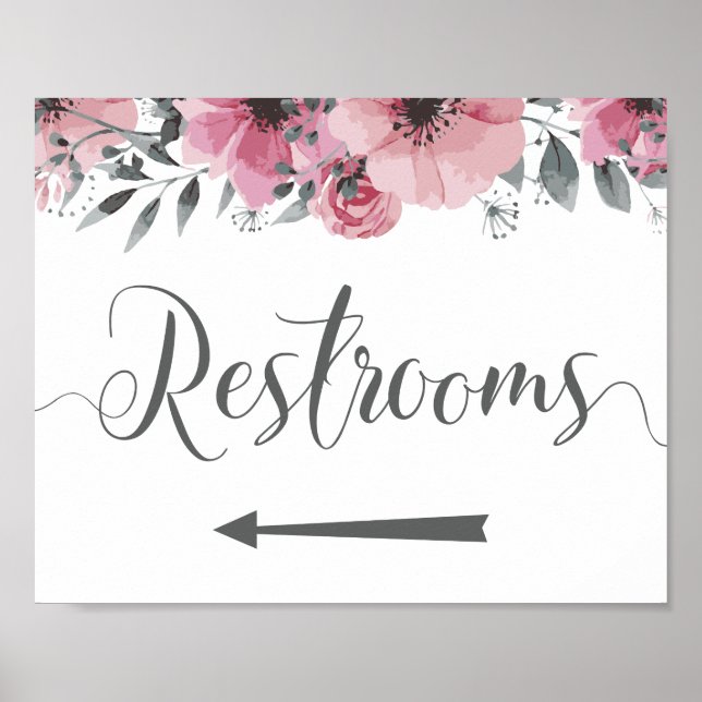 Restrooms sign. Left Arrow Directions Poster (Front)