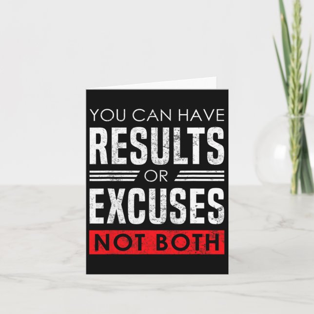 Results Or Excuses - Motivational Bodybuilding Quo Card (Front)